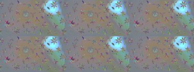 Miles Fleur, süslü püslü bir süs. Eskiz geçmişi. Tomurcukları papatya çiçekleri olan sevimli bir çiçek deseni. Kumaş, tekstil, duvar kağıdı baskısı için. Eski usul. Raster illüstrasyonu.