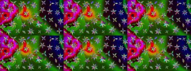 Kabile sanatı boho baskısı, klasik çiçek arkaplanı. Arkaplan dokusu, duvar kağıdı, yeşil ve siyah renkli çiçek teması. Soyut etnik raster çizim kalıbı.