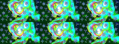 Colour Spring Theme sketch pattern Background. In asian textile style. Flowers on blue and green colors. Raster illustration. Flat Flower Elements Design. Sketch flowers pattern.