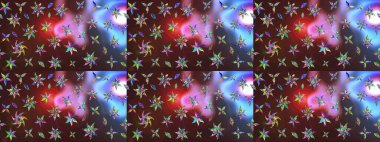 Kumaş desenli papatya çiçeği detayı. Kahverengi ve mor renkte çiçekler.