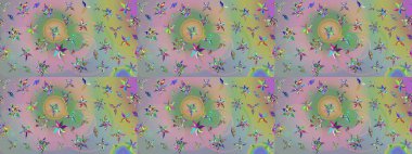 Çiçeksel nötr ve yeşil çizim deseni. Raster çiçek izi. Raster Yumuşak kumaş deseni. Klasik taslak çizimi.