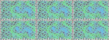 Raster skeci. Mavi, yeşil ve nötr renkler üzerine bir resim. Suluboya stilinde uçan kelebeklerin kusursuz deseni. Doğadaki güzellik. Kumaş, Tekstil, Yazdırma ve Davetiye için arkaplan.