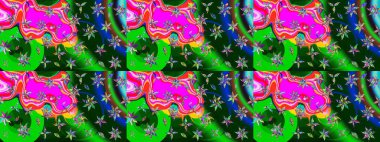 Renkli Yaz Temalı eskiz kalıbı. Modaya uygun kumaş deseni. Sevimli çiçek raster deseni. Düz Çiçek Elementleri Tasarımı.