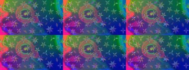 Yeşil ve mavi renklerde. Taslak dekoratif arka plan, çiçek mandala. Raster illüstrasyonu. Çiçek..