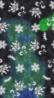 Raster illüstrasyonu. Robot resim. Şirin çiçek elementleri. Gri ve yeşil renkte çiçekler.