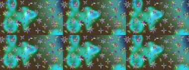 Manzaralı çiçek deseni. Çiçek kompozisyonu, el boyası, hassas şablon. Üst manzara, yumuşak yeşil ve mavi renkli. Sevgililer günü ve tebrik kartı konsepti için şık bir davet.