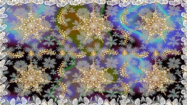 Barok tarzında kusursuz bir doğulu süsü. Gri renkli ve altın elementli geleneksel klasik altın sarısı desen.