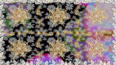 Senin tasarımın için, duvar kağıdı. Gri renklerde, altın çiçekli altın desenler. Raster geometrik arka plan. Altın rengi kusursuz illüstrasyon.