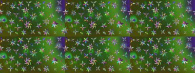 Mor ve yeşil renkte çiçekler. Raster illüstrasyonu. Çizim çiçek deseni duvar kağıdı için kullanılabilir.