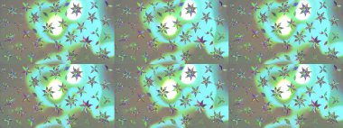 Raster illüstrasyonundaki çiçek desenli çizim. Suluboya tarzında mavi ve gri renkte çiçekler.