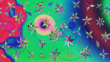 El çizimi. Yeşil ve mavi renkte çiçekler. Suluboya çizimi. Çiçekli çizim deseni.