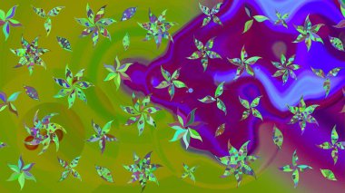Flower sketch on green and purple colors. Flowers on green and purple colors. Floral pattern. Raster illustration. Flourish ornamental spring garden texture.