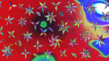 Modern, kırmızı ve mavi raster arka plan duvar kağıdı çizimi, klasik çizgili desenli desenli çiçekler, çiçekli süsler. Çiçekli el çizimi çizimi deseni.