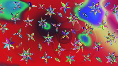 Flat Flower Elements Design. Flowers on red and green colors. Cute flower raster pattern. Colour Spring Theme sketch pattern Background.