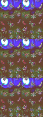 Colorful grunge flourish abstract background with colobrown, green and violet flowers. Embroidery floral seamless pattern. Raster texture for prints, fabric, wallpapers, textile.