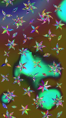 Renklerle. Raster illüstrasyonu. Renkler üzerinde papatya deseni.