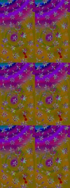 Çiçeksel çizim kalıbının yansıması. Vadinin çiçekleri kahverengi ve mor renklerde.