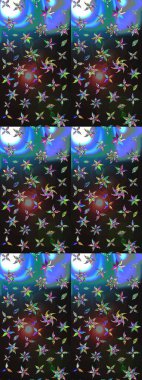 Sketch Floral Pattern in Raster illustration. Colour Summer Theme sketch pattern Background. Flowers on gray and blue colors. Flat Flower Elements Design.