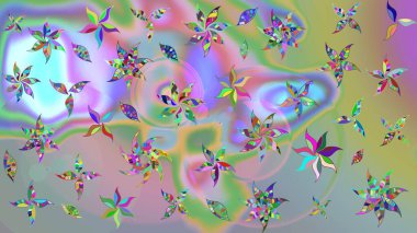 Tarafsız ve mavi renkte çiçekler. Hediye ambalaj kağıdı, tebrik kartları, posterler ve pankart tasarımı. Raster düz çiçek çizim deseni.