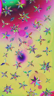 Çiçeksel elementlerle süslenmiş zarif raster dokusu. Tarafsız ve parlak çiçekli yeşil renkler üzerine soyut çizim deseni. Küçük çiçekte şirin bir çiçek deseni var..