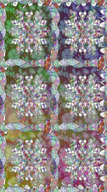 Raster deseni. Ağaç dallı bahar çiçekleri, çiçek siluetiyle nötr renkler.