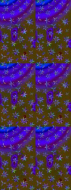 In nice textile style on brown and violet colors. Raster illustration. Floral sketch pattern with watercolor flowers.