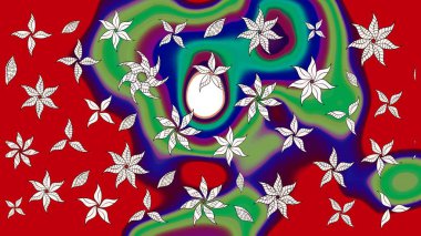 Raster illustration. Sketch floral pattern with cute doodles flowers. In sketch style red and green colors. Collection of hand drawn flowers and plants. Raster illustration.