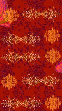 Suluboya resim taklit Raster çizimi. Yaz çiçekleri teması. Kırmızı, turuncu ve mor renkler. El çizimi, soyut ve süslü elementler. Klasik çiçekler..