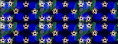 Raster illüstrasyonu. Mavi, siyah ve yeşil renkli kar taneleri. Yılbaşı Biçimi.