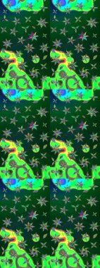 Sketch Colour Spring Theme eskiz kalıbı. Sevimli çiçek raster deseni. Yeşil ve mavi renkte çiçekler. Düz Çiçek Elementleri Tasarımı.