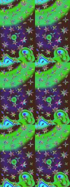 Küçük çiçekli yay deseni çiz. Suluboya tarzında mor ve yeşil renkler üzerinde. Raster illüstrasyonu.