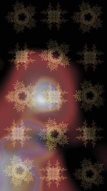 Raster illüstrasyonu. Kar tanelerinin soyut arkaplanlı Noel şablonu. Noel ve yeni yıl moda baskıları için tatil tasarımı. Siyah, kahverengi ve gri kar taneleri.