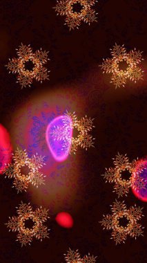 Noel süsleri ve Noel süsleri. Raster Noel soyut renkli arkaplan ve düşen kar tanesi.