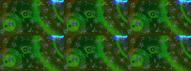 Yeşil ve mavi renklerde. Raster illüstrasyonu. Güzel kumaş deseni. Raster illüstrasyonunda çiçek deseni çizimi.