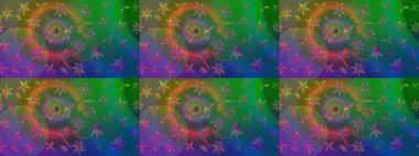 Güzel kumaş deseni. Raster illüstrasyonu. Raster illüstrasyonundaki çiçek desenli çizim. Yeşil ve mavi renklerde.