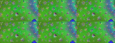 Çiçek izi. Çiçekler suluboya tarzında yeşil ve mavi renklerde. Suluboya çizim deseni.