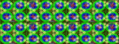 Çiçek desenli çizim. Asya tekstil tarzında. Raster illüstrasyonu. Raster illüstrasyonu. Yeşil ve mavi renkte çiçekler.