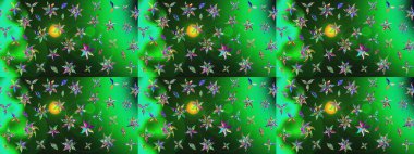 Çiçek buketleriyle klasik bir eskiz şekli. Yeşil ve gri renklerde. Raster illüstrasyonu.