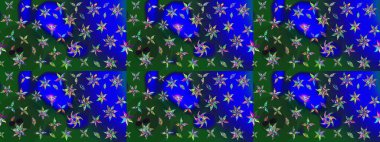 Renkli Bahar Teması eskiz kalıbı. Düz Çiçek Elementleri Tasarımı. Mavi ve yeşil renkli çiçekler. Raster illüstrasyonunda çiçek deseni çizimi.