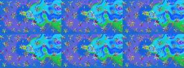 Raster illüstrasyonu. Robot resim. Şirin çiçek elementleri. Mavi ve mor renkte çiçekler.