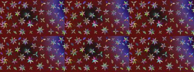 Patlayan çiçekler soyut olarak yerleştirilmiş. Raster deseni. Kibar, bahar çiçekleri kırmızı ve kahverengi renklerde. Raster illüstrasyonu.