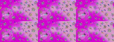 Çiçekli karalama şeklinde Raster çiçek deseni. Nazik, narin çiçek arkaplanı. Mor ve nötr renkte çiçekler.