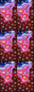 Vadinin kırmızı ve kahverengi renkli çiçekleri. Soyut etnik raster çizim kalıbı. Çiçekler..