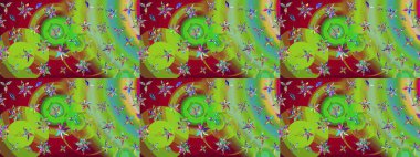 Sanat ilham verici ve kırmızı stil çiçekler ve arka plan bırakır. Karalama çiçekleri çizim kalıbı. Raster deseni. Yeşil ve kırmızı el çizimi desen.