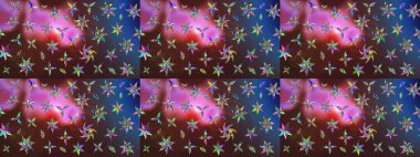 Yumuşak, bahar çiçekleri kahverengi ve mor renklerde. Raster illüstrasyonu. Patlayan çiçekler soyut olarak yerleştirilmiş. Raster deseni.