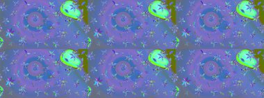 Asya tekstil tarzında. Mavi ve mor renkli çiçekler. Çiçek desenli çizim. Düz Çiçek Elementleri Tasarımı. Renkli Bahar Teması eskiz kalıbı. Raster illüstrasyonu.