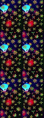 Raster pattern. Art inspiblack and blue style flowers and leaves background. Doodle flowers sketch pattern. Black and blue hand drawn pattern.