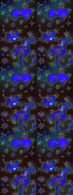 Raster illüstrasyonu. Mavi ve gri renkte çiçekler. Küçük çiçekte sevimli çiçek deseni var..