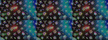 Gri ve mavi renklere karalamalar çizilmiş çiçek deseni. Raster illüstrasyonu.