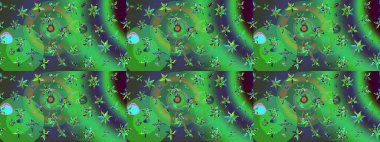 Asya tekstil tarzında. Düz Çiçek Elementleri Tasarımı. Yeşil ve mor renkli çiçekler. Raster illüstrasyonu. Renkli Bahar Teması eskiz kalıbı. Çiçek desenini çiz.